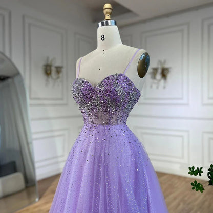 Vestidos de noche árabes de Dubái, de lujo, con tirantes finos, corte A y cuentas, para mujer, para fiesta 2025, LA72571 
