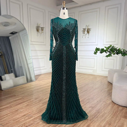 Vestidos de noche árabes de lujo con perlas de cristal color nude y plateados de Dubái para mujer, vestido formal de boda, fiesta de graduación, 2025 LA72478 