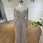 Vestidos de noche árabes de lujo con perlas de cristal color nude y plateados de Dubái para mujer, vestido formal de boda, fiesta de graduación, 2025 LA72478 