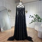 Luxuriöses aqua-lila Meerjungfrau-Abendkleid mit Cape-Ärmeln LA71905