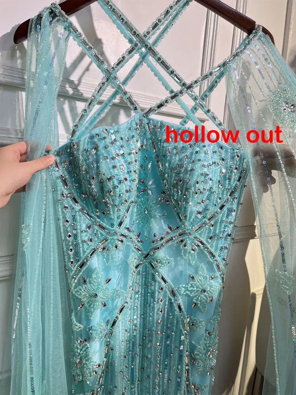 Luxuriöses aqua-lila Meerjungfrau-Abendkleid mit Cape-Ärmeln LA71905