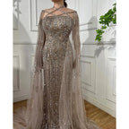 Luxuriöses aqua-lila Meerjungfrau-Abendkleid mit Cape-Ärmeln LA71905