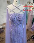 Luxuriöses aqua-lila Meerjungfrau-Abendkleid mit Cape-Ärmeln LA71905
