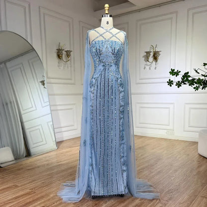 Luxuriöses aqua-lila Meerjungfrau-Abendkleid mit Cape-Ärmeln LA71905