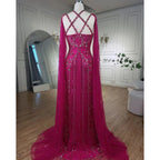 Luxuriöses aqua-lila Meerjungfrau-Abendkleid mit Cape-Ärmeln LA71905