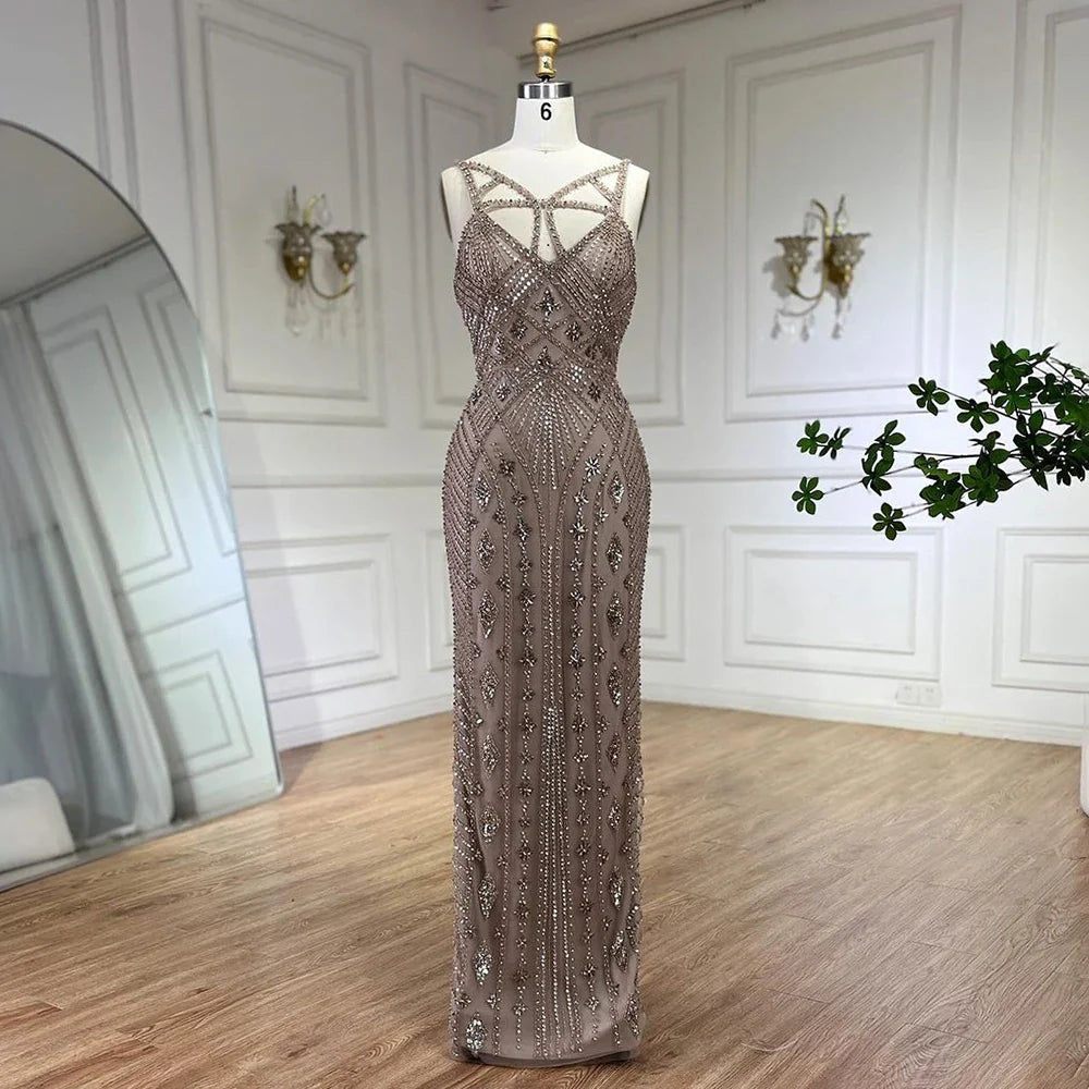 Arabic Luxury Dubai Mermaid Elegant Lilac Shawl Yarn Beaded Evening Dresses Gowns 2025 For Women Party LA72186