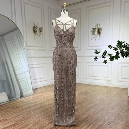 Vestidos de noche elegantes de sirena de Dubái, de lujo, con chal lila y cuentas, para mujer, 2025, para fiesta, LA72186 