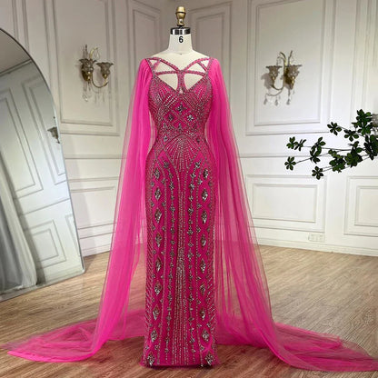 Vestidos de noche elegantes de sirena de Dubái, de lujo, con chal lila y cuentas, para mujer, 2025, para fiesta, LA72186 