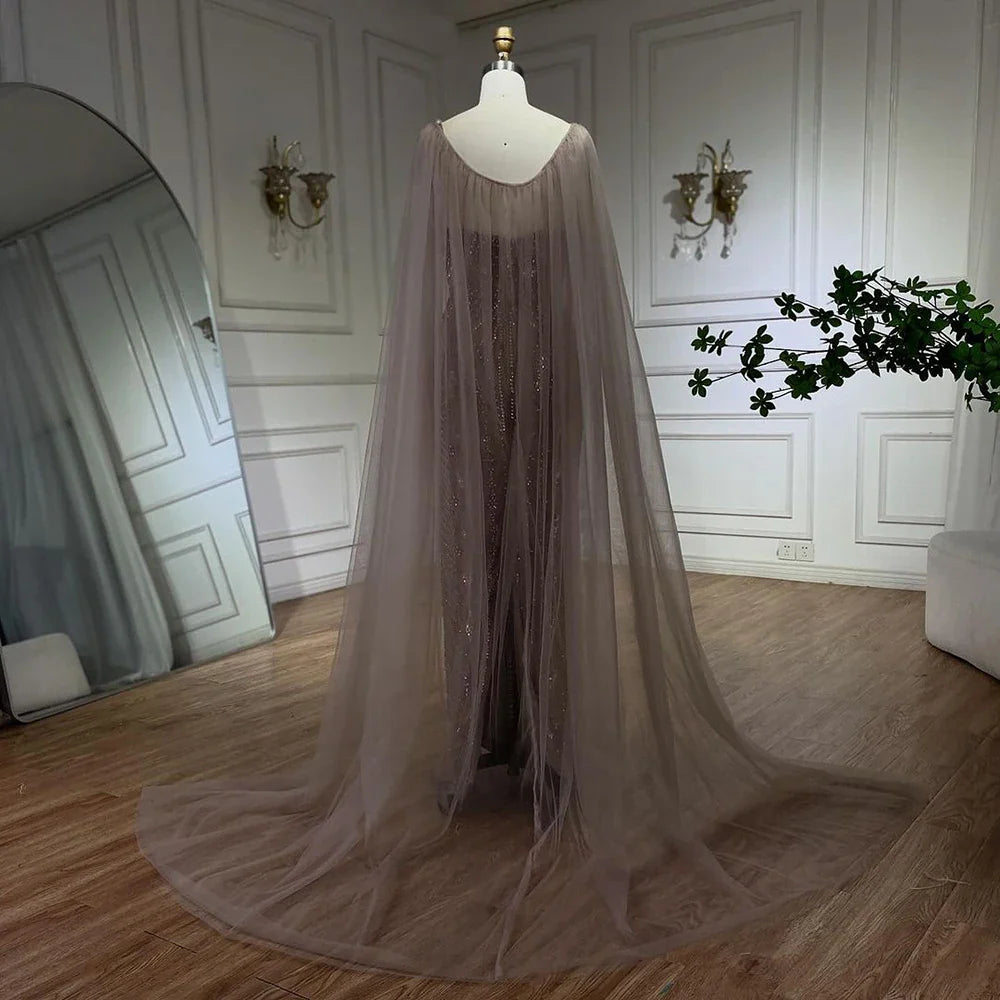 Arabic Luxury Dubai Mermaid Elegant Lilac Shawl Yarn Beaded Evening Dresses Gowns 2025 For Women Party LA72186