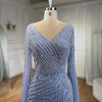 Arabic Mermaid Blue Beaded Elegant Cape Sleeves Luxury Evening Dress Gown For Women Wedding Party 2025 LA71493A