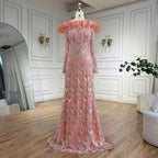 Arabic Mermaid Elegant Orange Luxury Evening Dresses Gowns Pearls Beaded For Women Party 2025 LA71649A