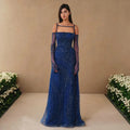 Arabisch Marineblau A-Linie Spaghettiträger Perlen Lange Abendkleider für Frauen Elegante Party 2025 LA72469