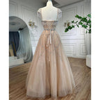 Vestido de noche árabe color nude, corte en A, escote corazón, cuentas, borlas y encaje para mujer, para boda, fiesta, 2025, LA72214 