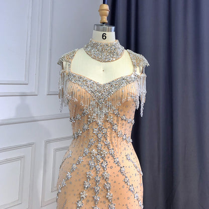 En oferta, sin devolución ni reembolso, elegante vestido de noche estilo sirena, estilo árabe, con escote en forma de corazón, de lujo, con borlas y cuentas, para mujer, fiesta, LA71540 