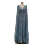 Arabic Nude Luxury Evening Dresses with Cape Sleeves A-Line Beaded and Gown For Women's Wedding Party 2025 LA72573