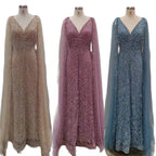 Arabic Nude Luxury Evening Dresses with Cape Sleeves A-Line Beaded and Gown For Women's Wedding Party 2025 LA72573