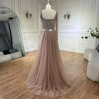 Arabisch Nude Meerjungfrau Perlen Luxus Dubai Langes Abendkleid 2-in-1 Rock mit Überrock Damen Party 2025 LA72261A 