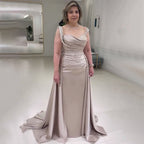 Arabisch Nude Mermaid Elegante Satin Mit Überrock Abendkleider Kleider Luxus Perlen 2025 Für Frauen Party LA71725 
