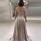 Arabisch Nude Mermaid Elegante Satin Mit Überrock Abendkleider Kleider Luxus Perlen 2025 Für Frauen Party LA71725 