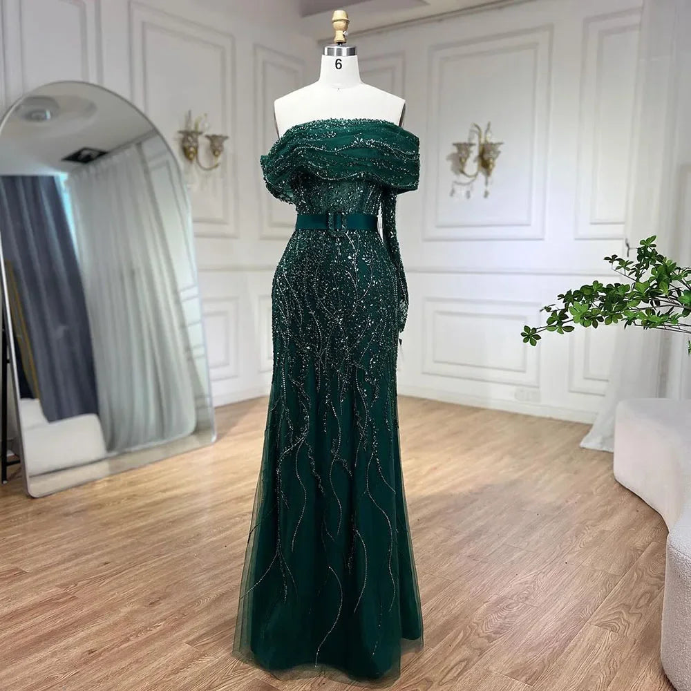 Vestidos de noche de lujo estilo sirena árabe con un solo hombro y cuentas, estilo Dubái, para mujer, para boda, fiesta, 2025, LA72161 