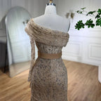 Vestidos de noche de lujo estilo sirena árabe con un solo hombro y cuentas, estilo Dubái, para mujer, para boda, fiesta, 2025, LA72161 