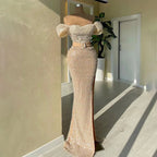 Vestido de noche árabe estilo sirena con un solo hombro y cuentas, de lujo, estilo Dubái, para mujer, para boda, fiesta, 2025, LA72318B 
