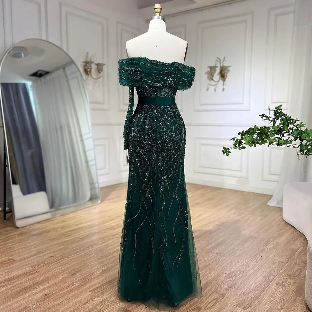 Vestidos de noche de lujo estilo sirena árabe con un solo hombro y cuentas, estilo Dubái, para mujer, para boda, fiesta, 2025, LA72161 