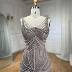 Vestido de noche árabe de sirena con tirantes finos, color nude, con perlas de lujo y cuentas, para mujer, para boda, fiesta, 2025, LA72356 