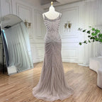 Vestido de noche árabe de sirena con tirantes finos, color nude, con perlas de lujo y cuentas, para mujer, para boda, fiesta, 2025, LA72356 