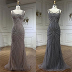 Vestido de noche árabe de sirena con tirantes finos, color nude, con perlas de lujo y cuentas, para mujer, para boda, fiesta, 2025, LA72356 
