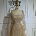Arabic Nude Square Collar Mermaid Evening Gown Beaded Overskirt Luxury Dresses for Woman's Wedding Party LA72320A