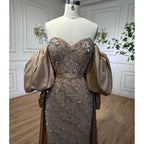 Arabisch Olive Satin Meerjungfrau Liebsten Puff Ärmeln Perlen Abendkleider Kleider 2025 Für Frauen Hochzeit Party LA71120A 