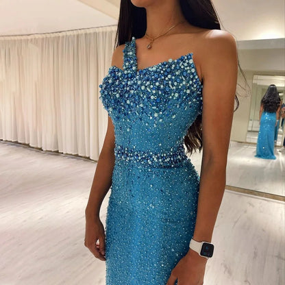 Luxuriöse Dubai Blaue Meerjungfrau Abendkleider LA71713