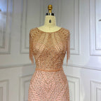 Vestidos de noche elegantes de sirena árabe color melocotón con borlas y cuentas, de lujo, para mujer, para fiesta de boda, LA71843 