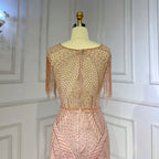 Vestidos de noche elegantes de sirena árabe color melocotón con borlas y cuentas, de lujo, para mujer, para fiesta de boda, LA71843 
