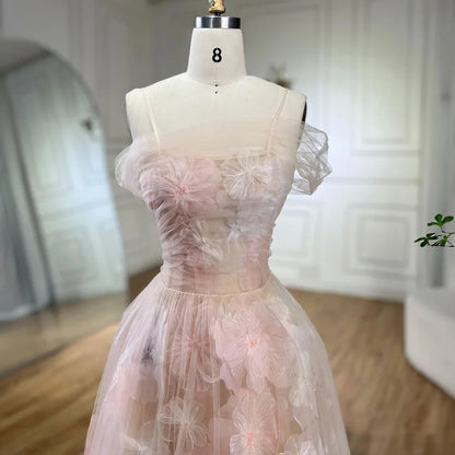 Vestidos de noche árabes de corte A en rosa con apliques y cordones de lujo de Dubái para mujer, vestidos de fiesta de boda 2025 LA72274 