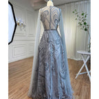 Vestidos de noche largos árabes rosas con escote en A y mangas estilo capa, con cuentas, para mujer, para fiesta de bodas, 2025, LA72133 