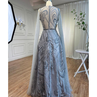 Vestidos de noche largos árabes rosas con escote en A y mangas estilo capa, con cuentas, para mujer, para fiesta de bodas, 2025, LA72133 