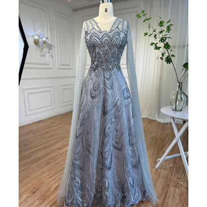 Vestidos de noche largos árabes rosas con escote en A y mangas estilo capa, con cuentas, para mujer, para fiesta de bodas, 2025, LA72133 