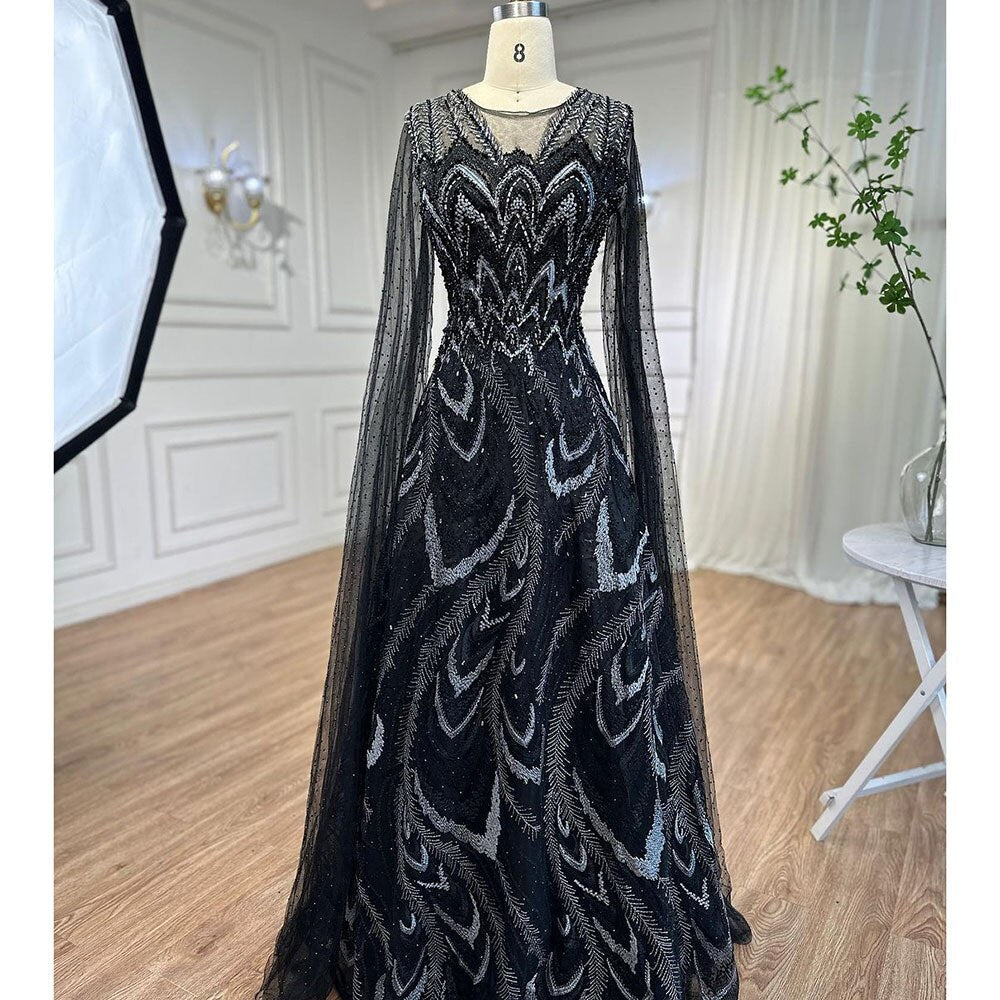 Vestidos de noche largos árabes rosas con escote en A y mangas estilo capa, con cuentas, para mujer, para fiesta de bodas, 2025, LA72133 