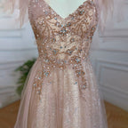 Arabisch Rosa A-Linie Sexy V-Ausschnitt Perlen Luxus Dubai Langes Abendkleid 2025 Kleider für Frauen Party LA71904 