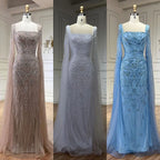 Vestidos de noche de lujo en rosa nude con mangas estilo capa LA72261