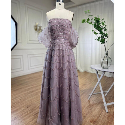 Vestido de noche largo, elegante, estilo sirena, sexy, sin tirantes, con cuentas, color rosa árabe, para mujer, para fiesta de boda 2025 LA72130 