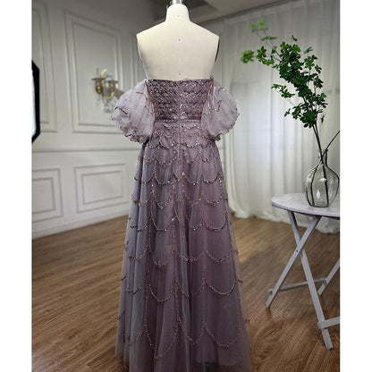 Vestido de noche largo, elegante, estilo sirena, sexy, sin tirantes, con cuentas, color rosa árabe, para mujer, para fiesta de boda 2025 LA72130 