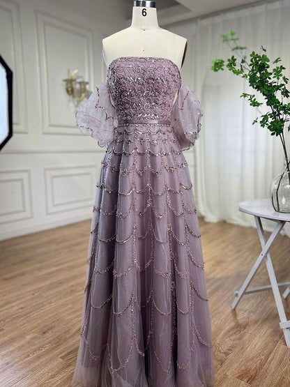 Vestido de noche largo, elegante, estilo sirena, sexy, sin tirantes, con cuentas, color rosa árabe, para mujer, para fiesta de boda 2025 LA72130 