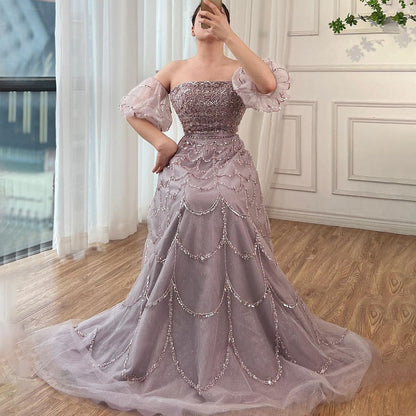 Vestido de noche largo, elegante, estilo sirena, sexy, sin tirantes, con cuentas, color rosa árabe, para mujer, para fiesta de boda 2025 LA72130 