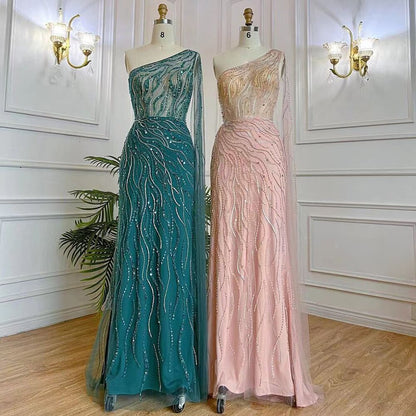 Vestido de noche largo elegante de sirena árabe rosa con un hombro al descubierto y cuentas, 2025, para mujer, fiesta nocturna, LA71901 