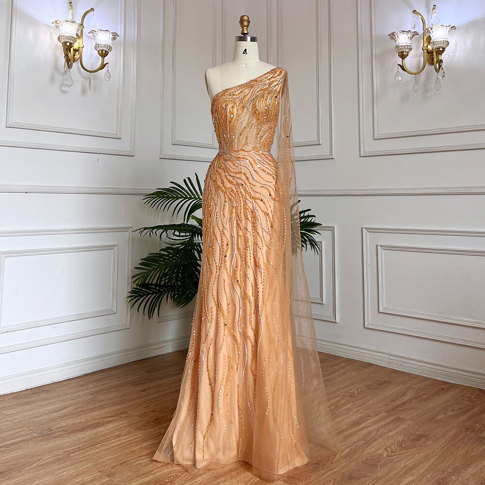 Vestido de noche largo elegante de sirena árabe rosa con un hombro al descubierto y cuentas, 2025, para mujer, fiesta nocturna, LA71901 