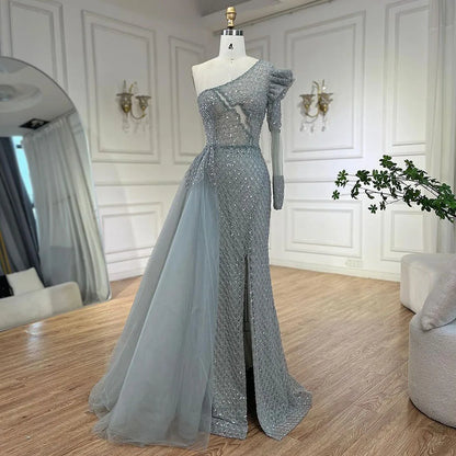 Vestido de noche elegante de sirena árabe rosa con un hombro al descubierto y cuentas de lujo para mujer, para boda, fiesta, 2025, LA72561 