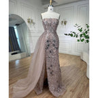 Arabisch Rosa Meerjungfrau Elegant Eine Schulter Perlen Split Abendkleider Kleider 2025 Für Frauen Hochzeit Party LA72188 